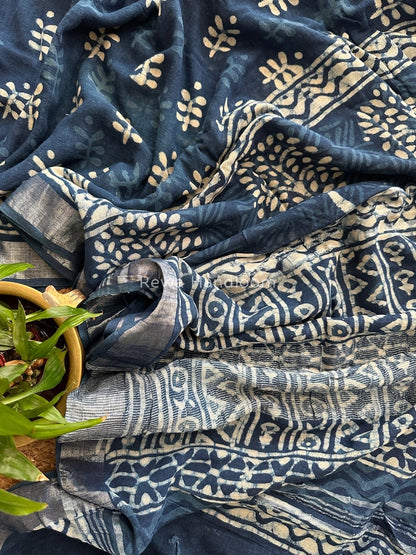 Blue Cotton Linen Saree LS014