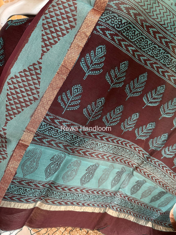 Maheshwari Coffee Brown-Rama Green Bagh Print Suit BSP0230