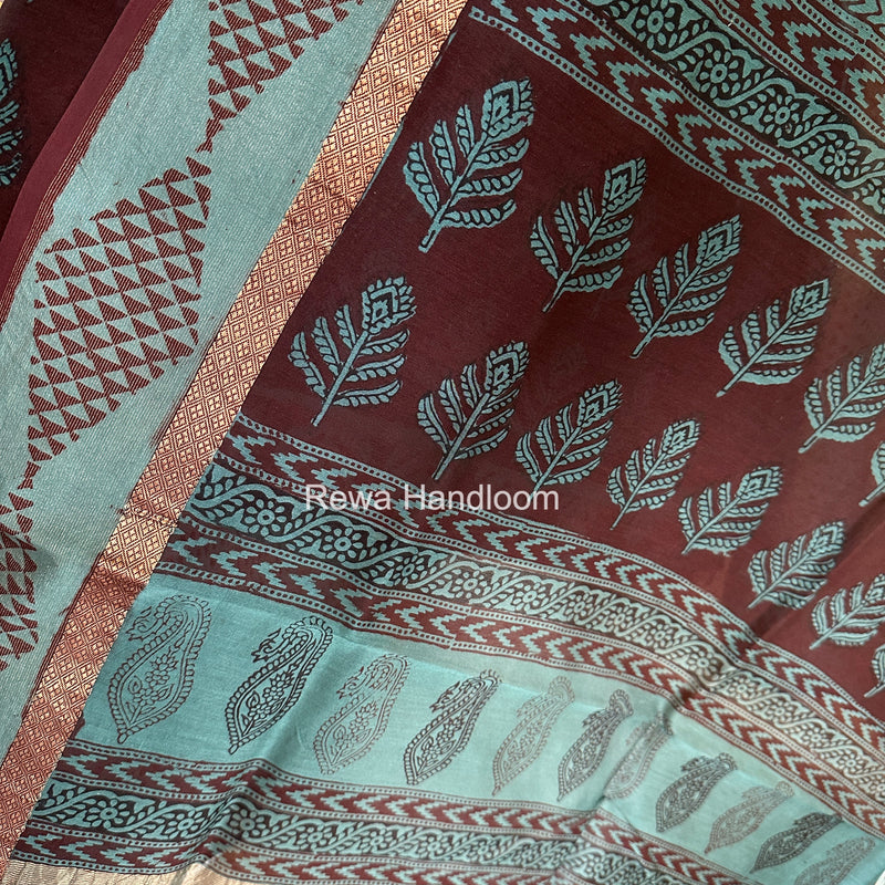 Maheshwari Coffee Brown-Rama Green Bagh Print Suit BSP0230