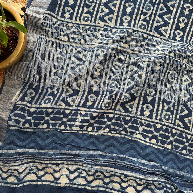 Blue Cotton Linen Saree LS014