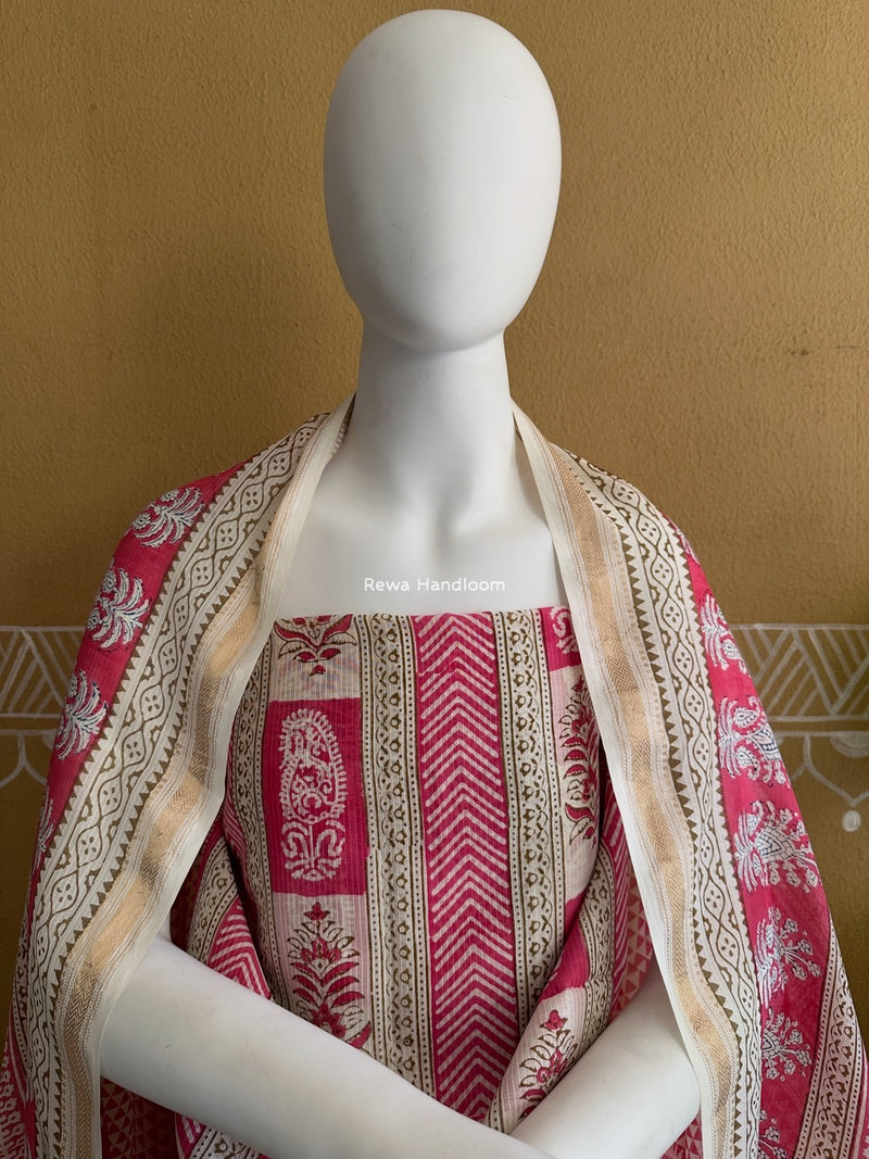 Maheshwari Pink Bagh Indigo Print Suit MBIS15