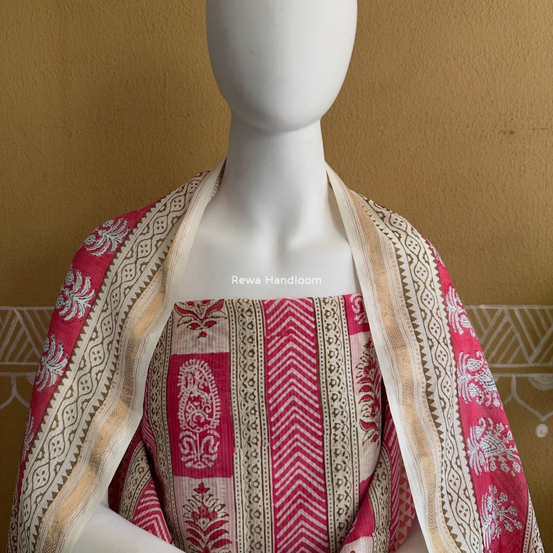 Maheshwari Pink Bagh Indigo Print Suit MBIS15