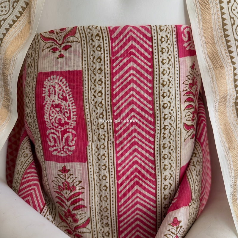 Maheshwari Pink Bagh Indigo Print Suit MBIS15