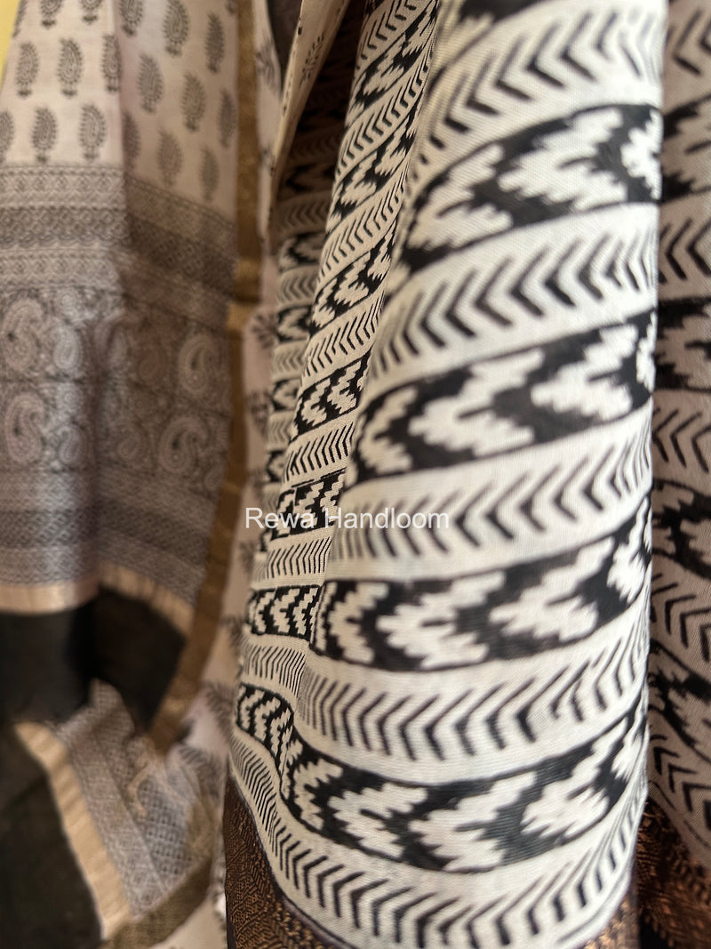 Maheshwari White-Black Bagh Print Suit BSP0220