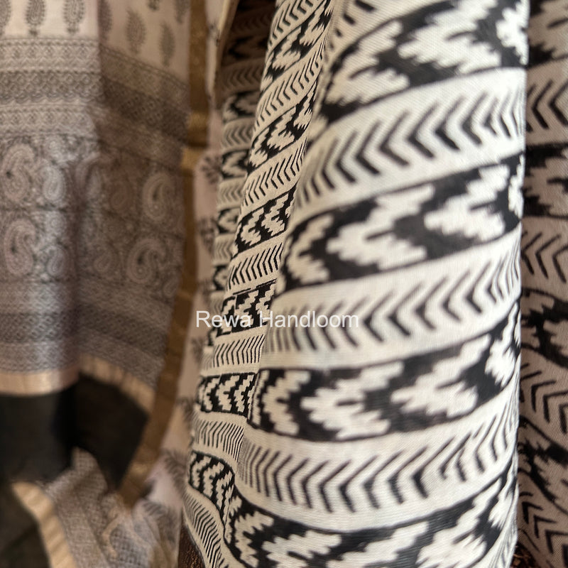 Maheshwari White-Black Bagh Print Suit BSP0220