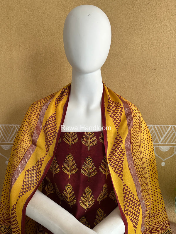 Maheshwari Maroon-Yellow Bagh Print Suit BSP0222