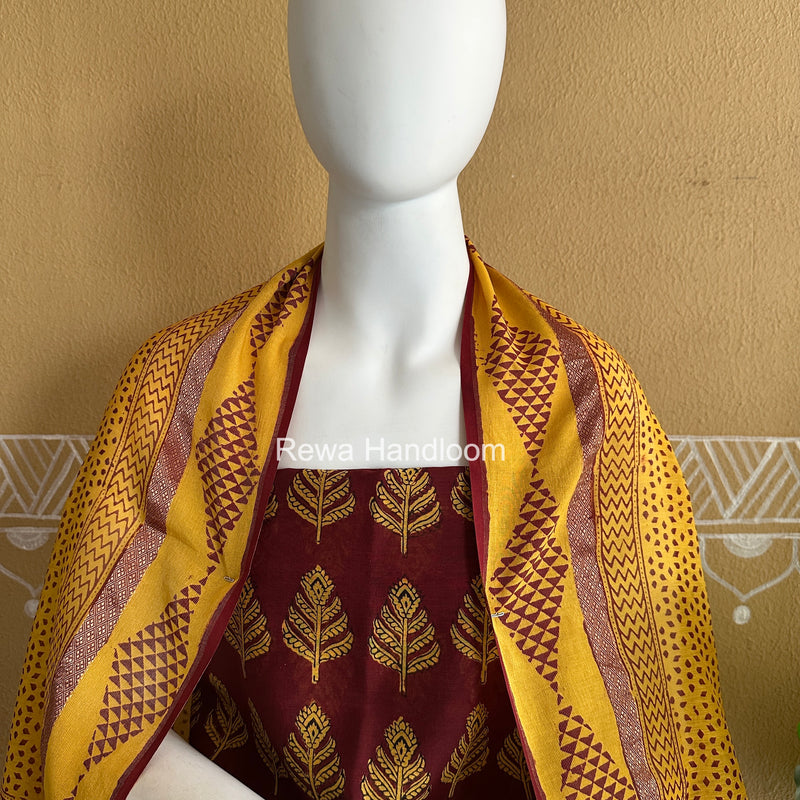 Maheshwari Maroon-Yellow Bagh Print Suit BSP0222