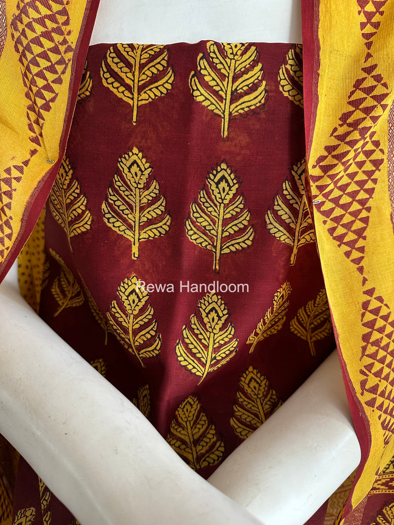 Maheshwari Maroon-Yellow Bagh Print Suit BSP0222