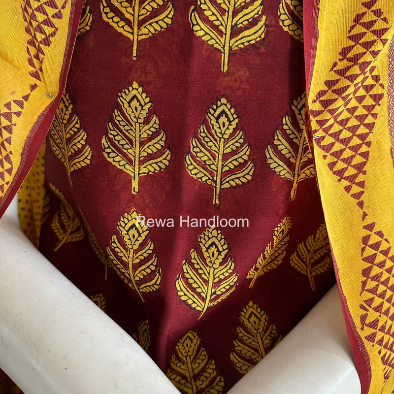 Maheshwari Maroon-Yellow Bagh Print Suit BSP0222