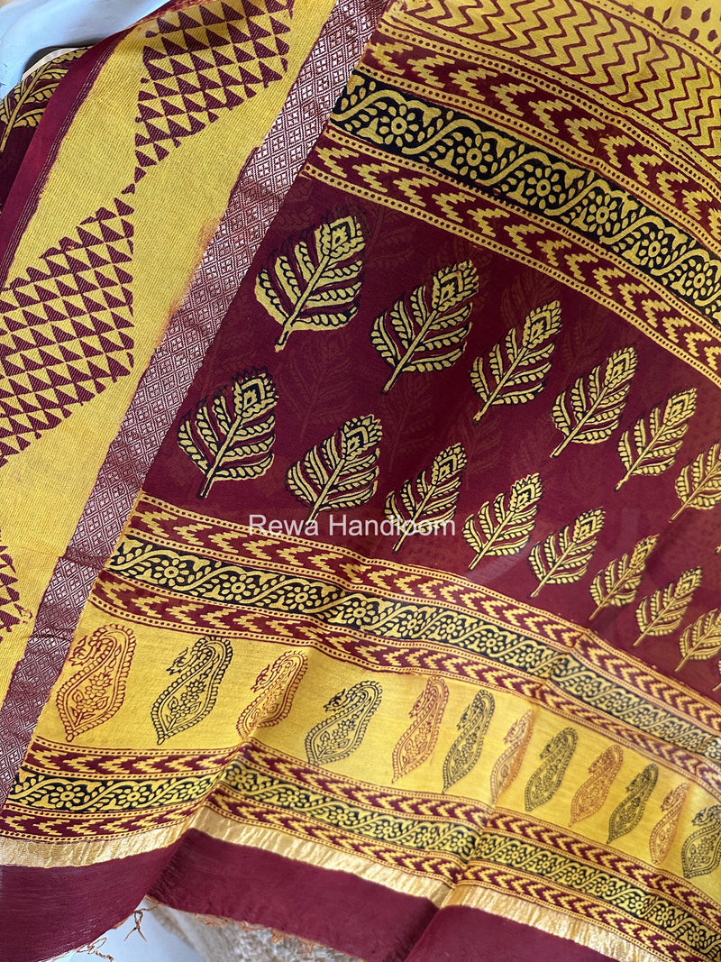 Maheshwari Maroon-Yellow Bagh Print Suit BSP0222