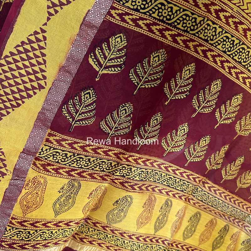Maheshwari Maroon-Yellow Bagh Print Suit BSP0222