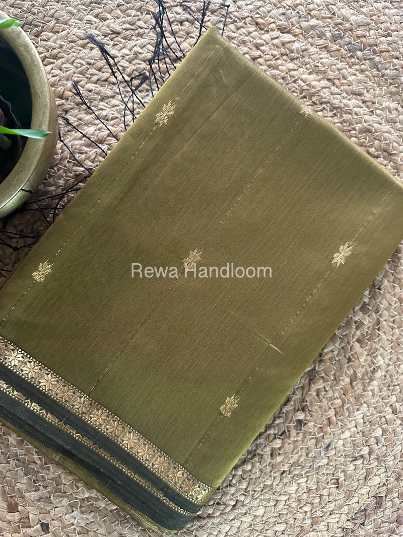 Mehendi Green Zari Butti Maheshwari Saree SBS050