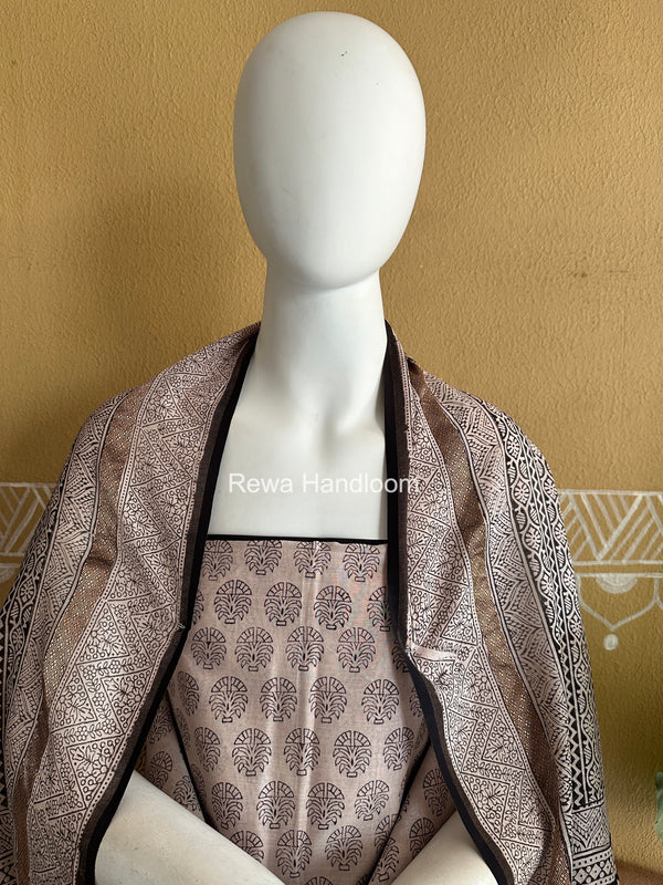 Maheshwari Off White-Black Bagh Print Suit BSP0226
