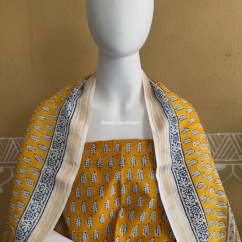 Maheshwari Yellow-Blue Bagh Indigo Print Suit MBIS17