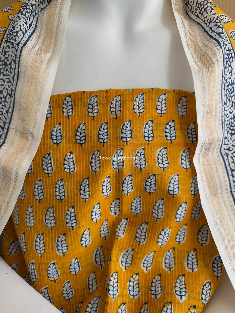 Maheshwari Yellow-Blue Bagh Indigo Print Suit MBIS17