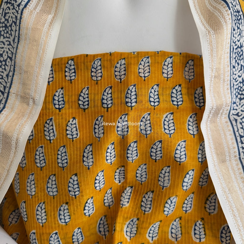 Maheshwari Yellow-Blue Bagh Indigo Print Suit MBIS17