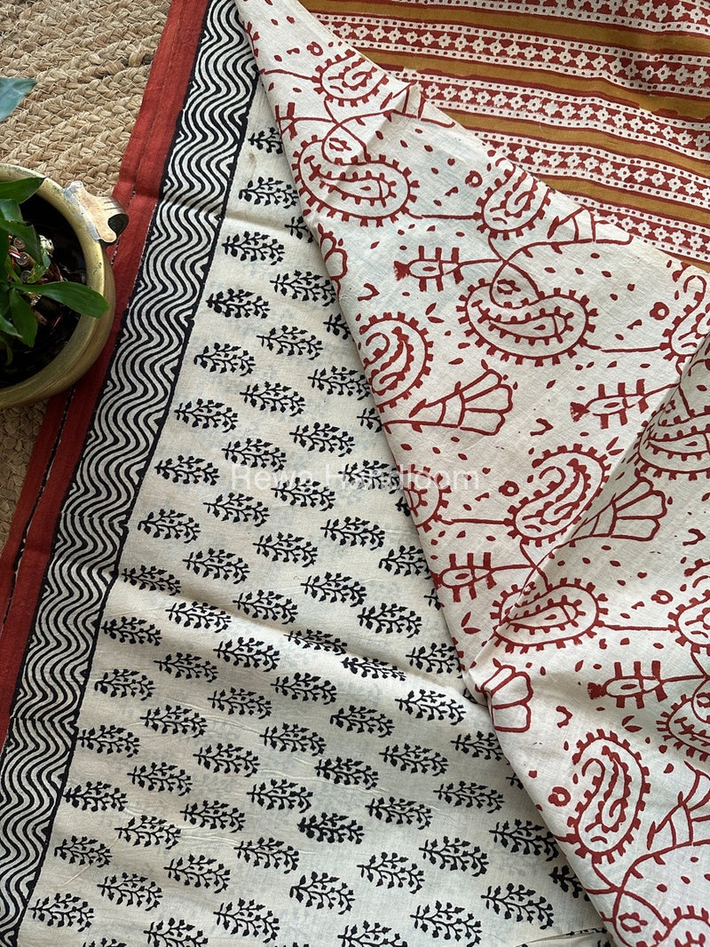 Cream Cotton Printed Saree CS012