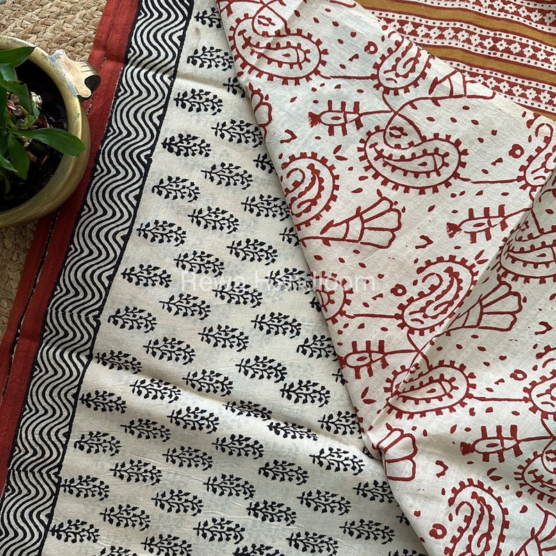Cream Cotton Printed Saree CS012