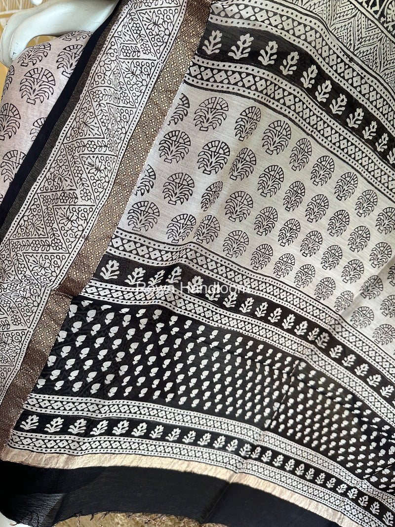 Maheshwari Off White-Black Bagh Print Suit BSP0226