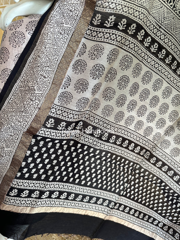 Maheshwari Off White-Black Bagh Print Suit BSP0226