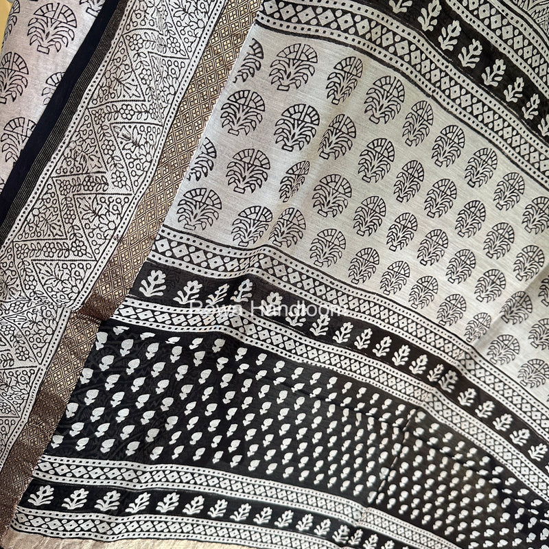 Maheshwari Off White-Black Bagh Print Suit BSP0226