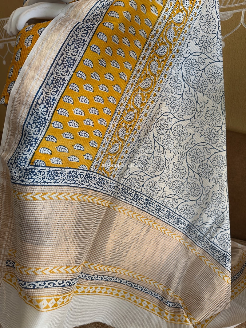 Maheshwari Yellow-Blue Bagh Indigo Print Suit MBIS17