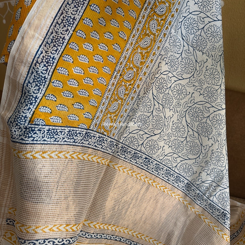 Maheshwari Yellow-Blue Bagh Indigo Print Suit MBIS17
