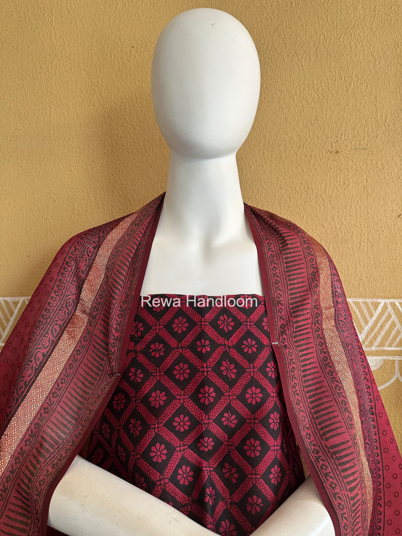 Maheshwari Black-Rani Pink Bagh Print Suit BSP0239