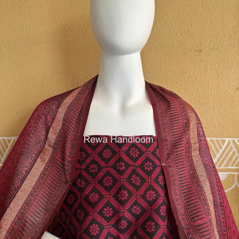 Maheshwari Black-Rani Pink Bagh Print Suit BSP0239