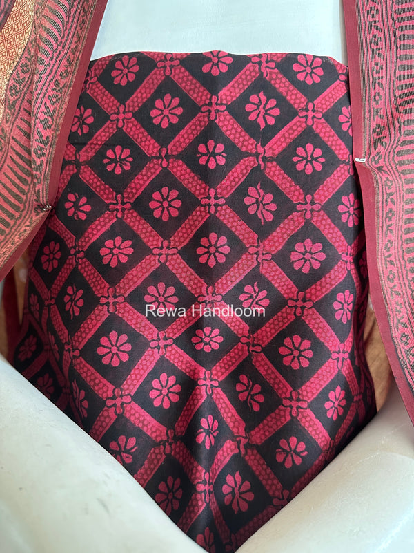 Maheshwari Black-Rani Pink Bagh Print Suit BSP0239