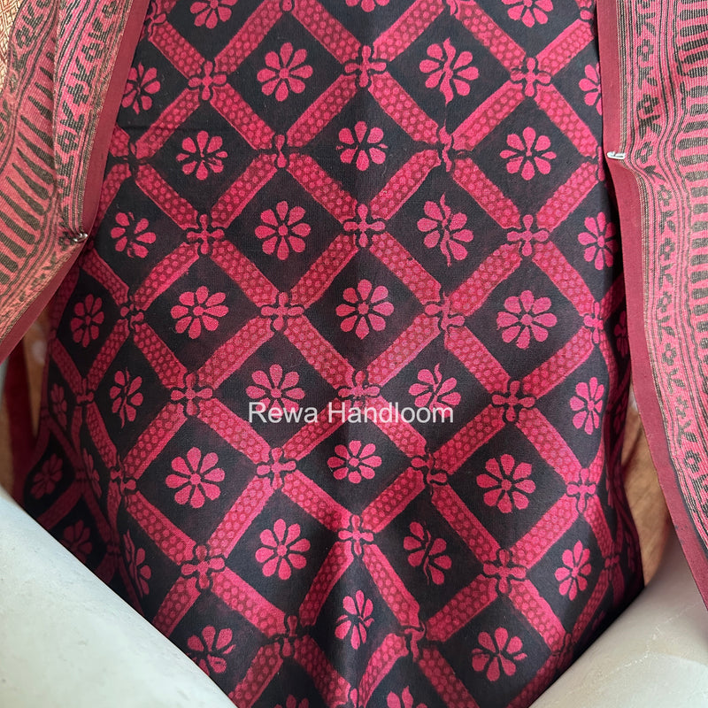 Maheshwari Black-Rani Pink Bagh Print Suit BSP0239