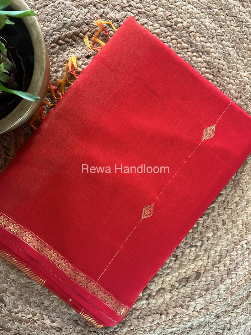 Red Zari Butti Maheshwari Saree SBS046