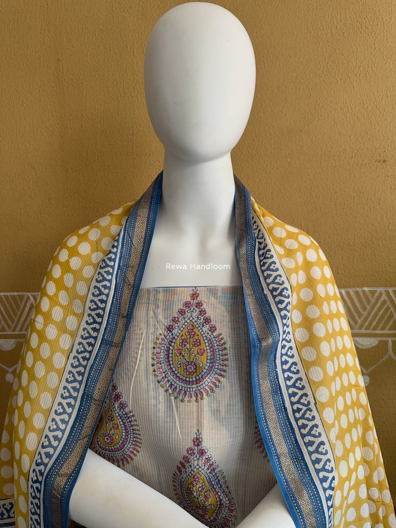 Maheshwari White-Blue Bagh Indigo Print Suit MBIS18