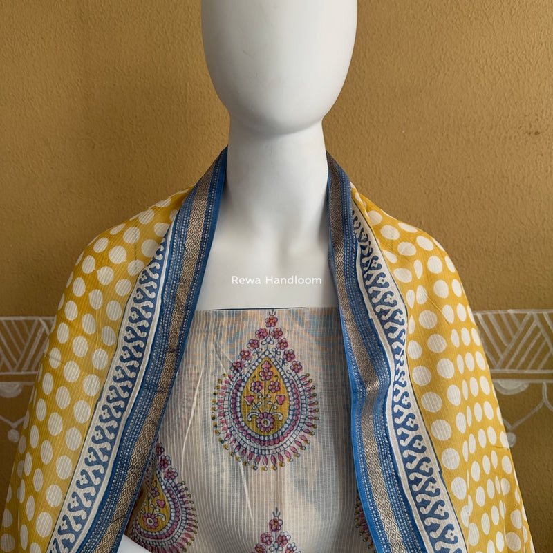 Maheshwari White-Blue Bagh Indigo Print Suit MBIS18