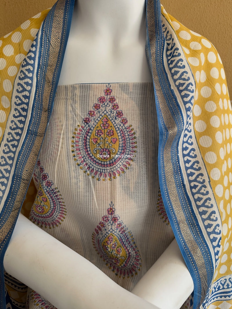Maheshwari White-Blue Bagh Indigo Print Suit MBIS18