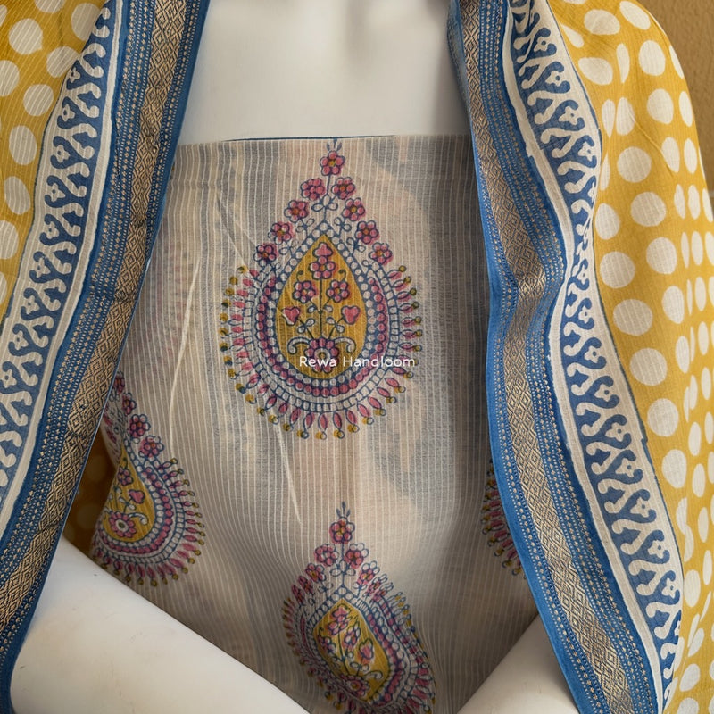 Maheshwari White-Blue Bagh Indigo Print Suit MBIS18