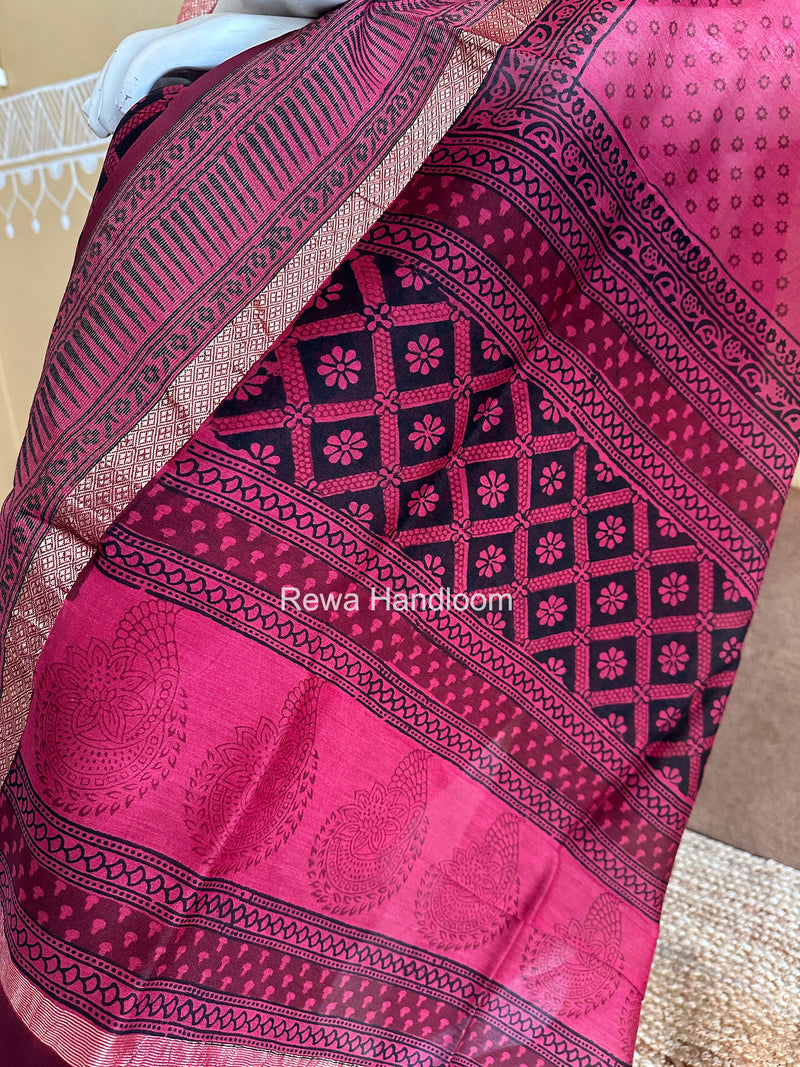 Maheshwari Black-Rani Pink Bagh Print Suit BSP0239