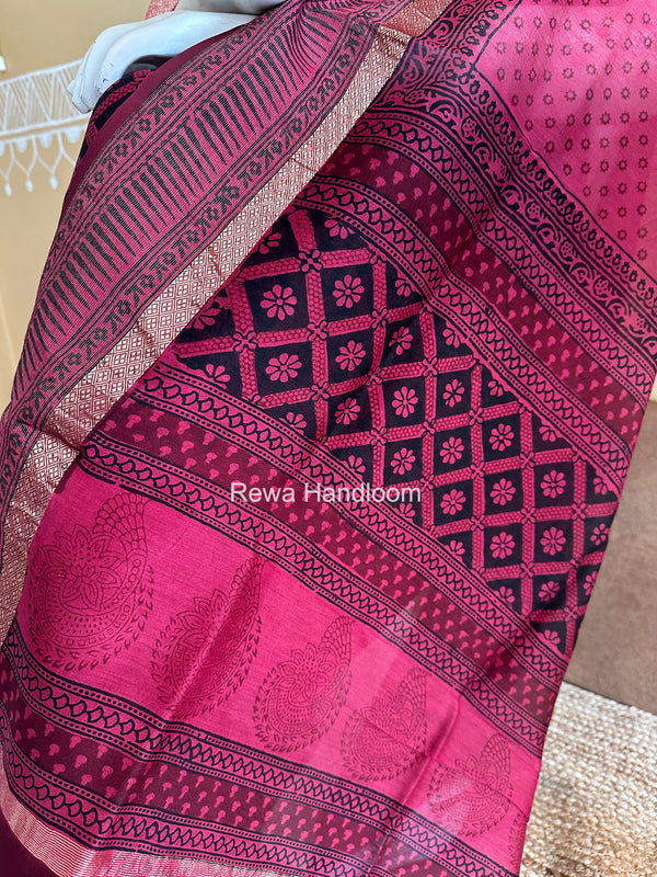 Maheshwari Black-Rani Pink Bagh Print Suit BSP0239
