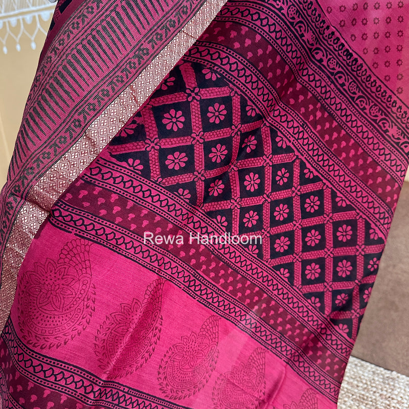 Maheshwari Black-Rani Pink Bagh Print Suit BSP0239