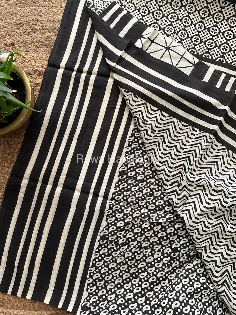 Black Cotton Printed Saree CS013