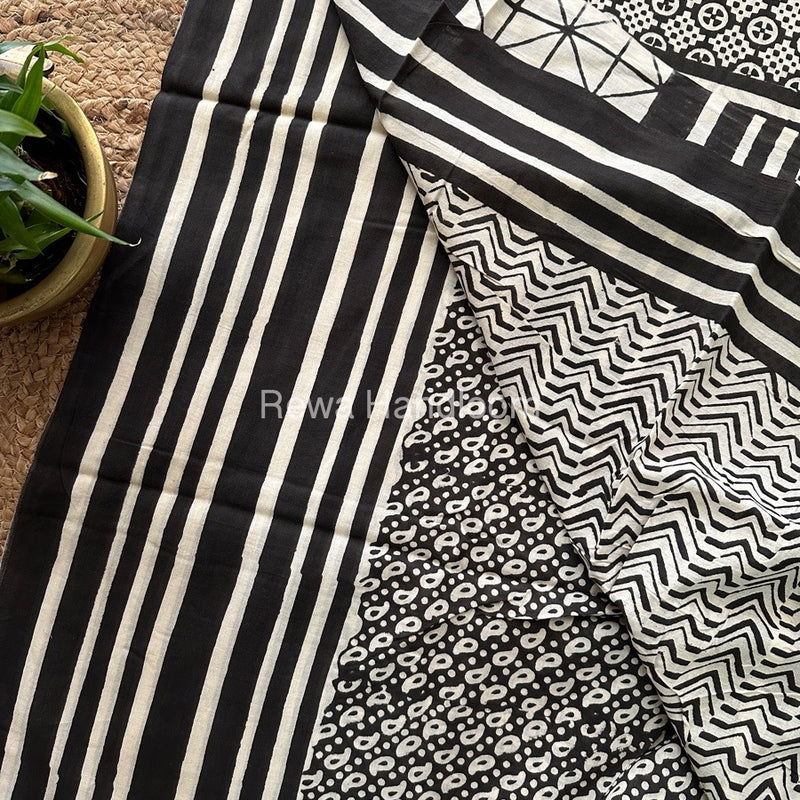 Black Cotton Printed Saree CS013