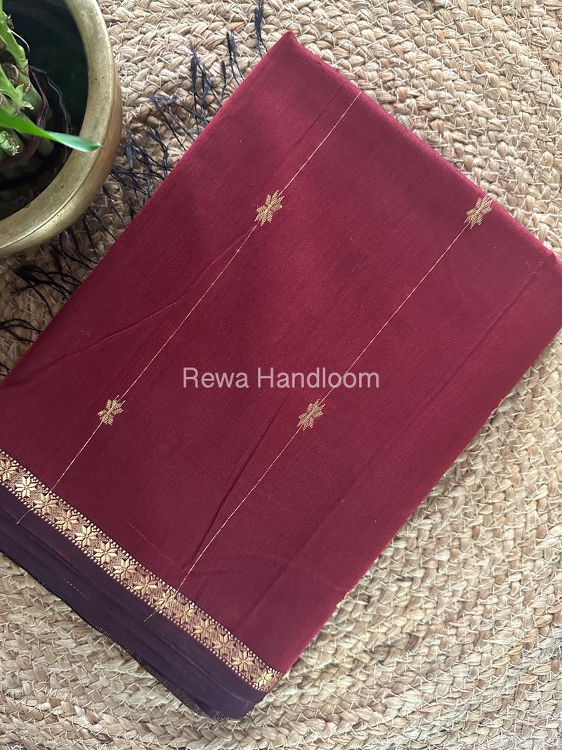 Dark Maroon Zari Butti Maheshwari Saree SBS045