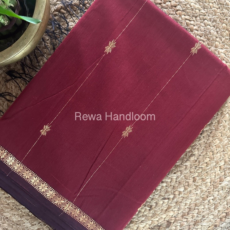 Dark Maroon Zari Butti Maheshwari Saree SBS045