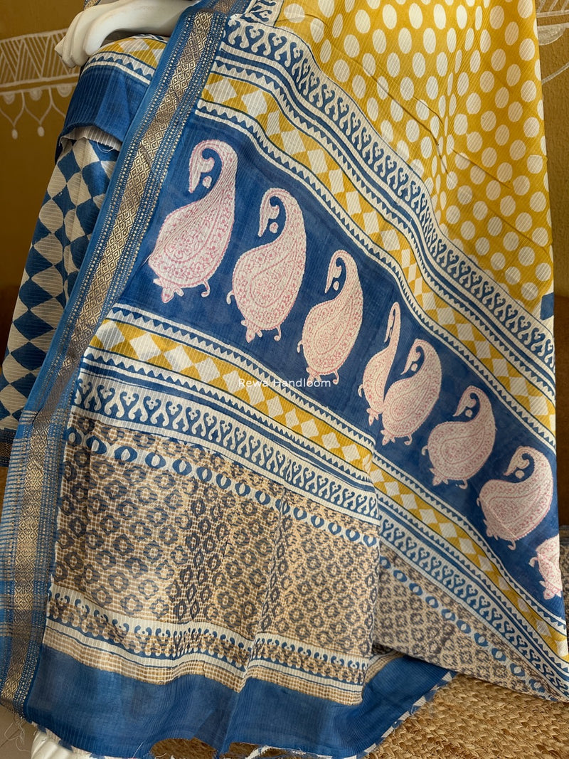 Maheshwari White-Blue Bagh Indigo Print Suit MBIS18