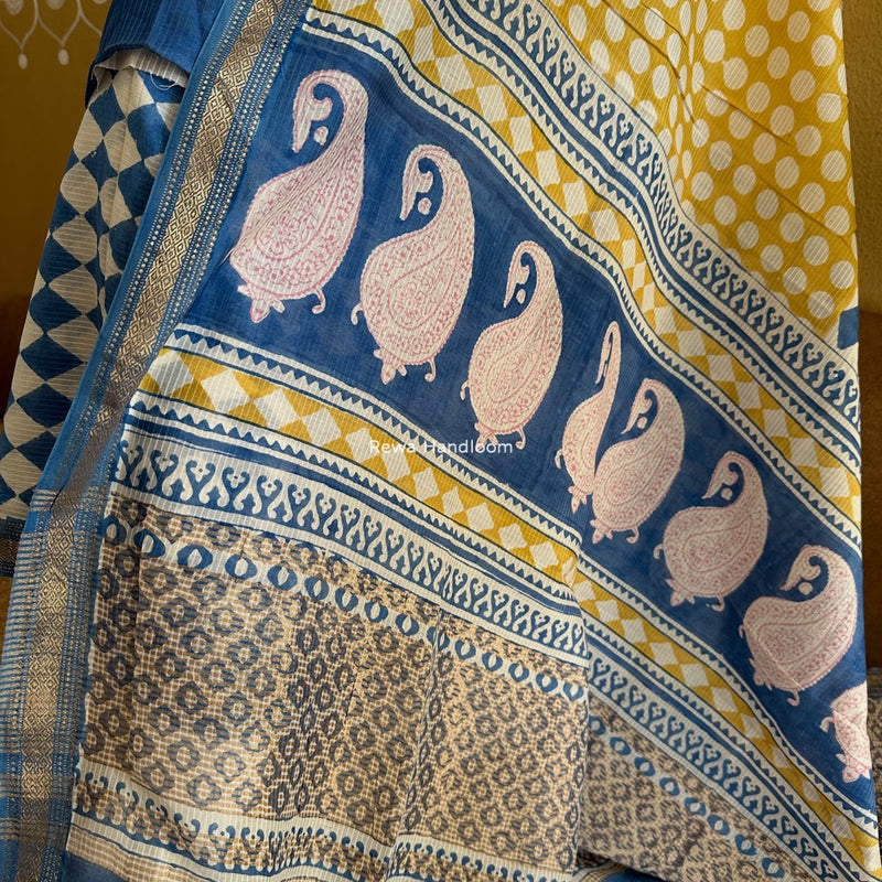 Maheshwari White-Blue Bagh Indigo Print Suit MBIS18