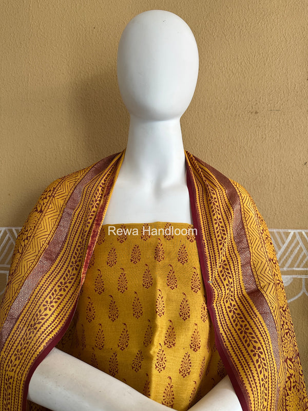 Maheshwari Yellow-Maroon Bagh Print Suit BSP0238