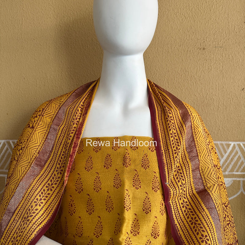 Maheshwari Yellow-Maroon Bagh Print Suit BSP0238