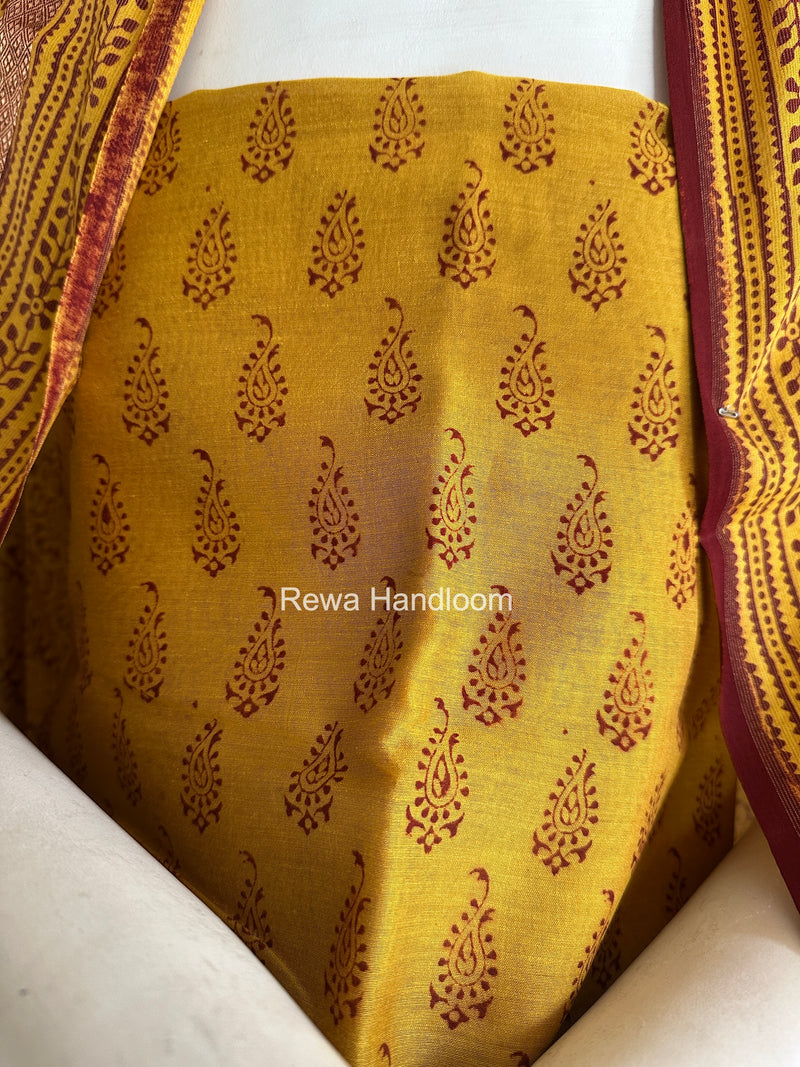 Maheshwari Yellow-Maroon Bagh Print Suit BSP0238
