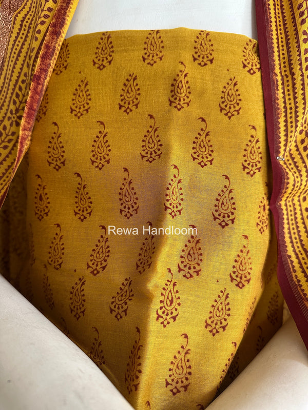 Maheshwari Yellow-Maroon Bagh Print Suit BSP0238