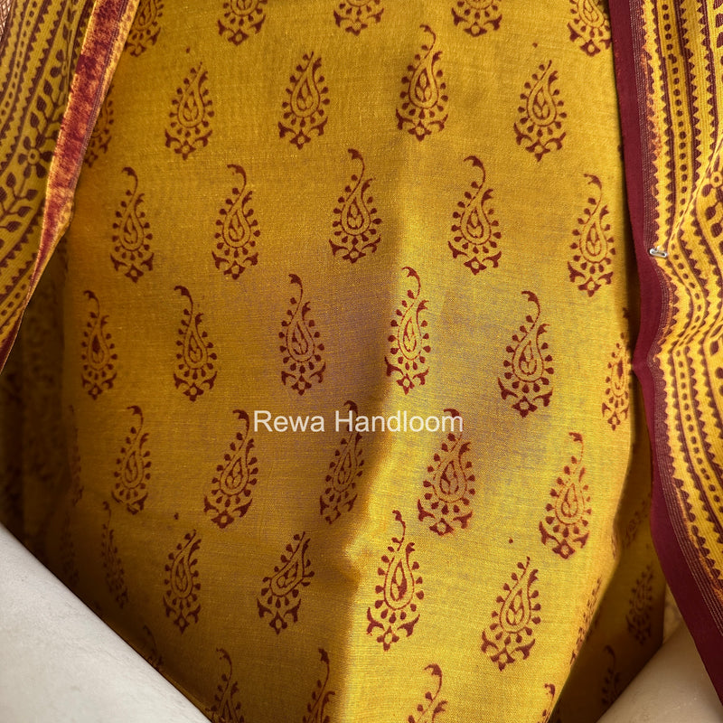 Maheshwari Yellow-Maroon Bagh Print Suit BSP0238